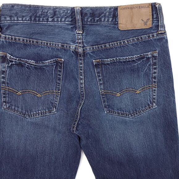 Y2K American Eagle Straight Jeans Mens 28x27 Blue 100% Cotton Distress 9.5" Rise - Picture 7 of 7